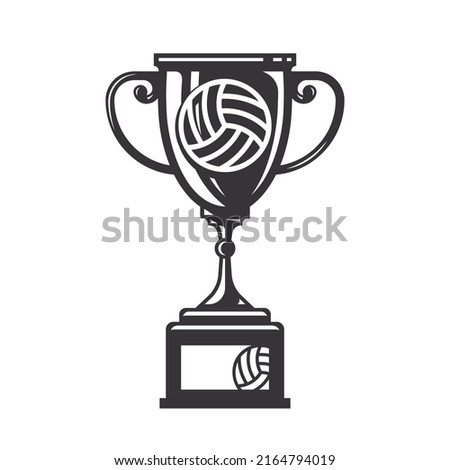 volleyball silhouette. volley ball trophy cup Line art logos or icons. vector illustration.
