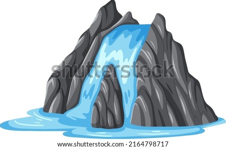 Waterfall in cartoon style illustration