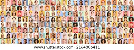 Panoramic portrait collage of women in different jobs as career concept Royalty-Free Stock Photo #2164806411