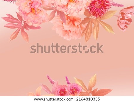Floral background. Vintage card. Pink flowers peonies and leaves. Template for design wedding invitations, holiday greetings, business card, decoration packaging, banner, poster, promotional products.