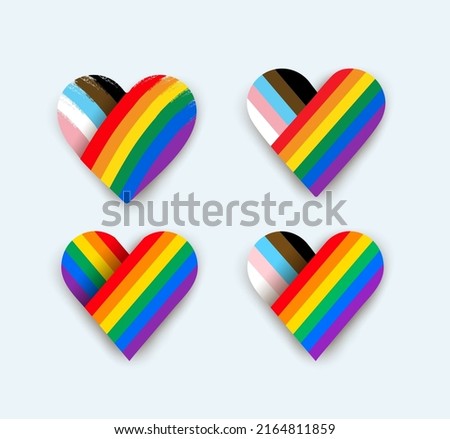 Set of transgender pride flag heart symbol. Vector illustration with colored labels. Isolated on white background. Pride Month. Concept design for LGBTQ community in pride month. Royalty-Free Stock Photo #2164811859