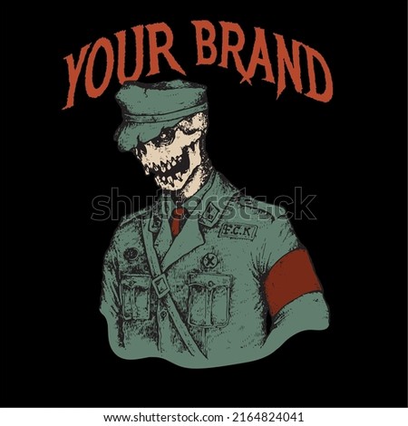 cool design, military skeleton. very suitable for underground merchandise.