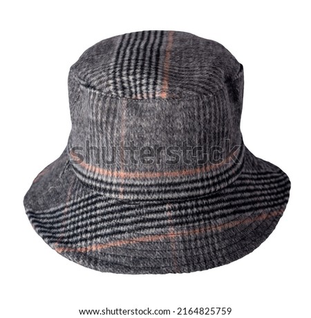 gray black pink woolen  bucket hat  isolated on white background .fisherman's hat, Irish country hat ,session hat,panama.