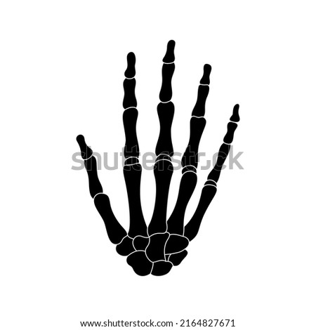 Human hand skeleton with bones. Black silhouette vector illustration