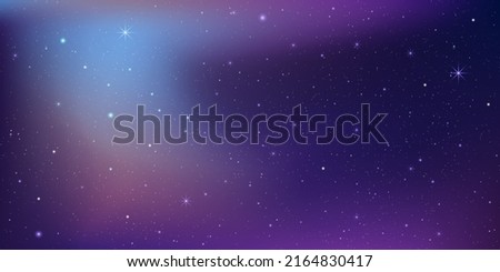 Beautiful milky way galaxy background with nebula cosmos. Stardust in deep space and bright shining stars in universe. Vector illustration.