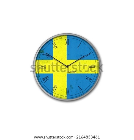 Wall clock in the color of the Sweden flag. Signs and symbols. Isolated on a white background. Design element. Flags.