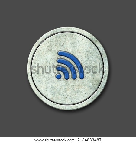 Wi-Fi. Social icon on a round stone. Isolated on a gray background. Social media. Design element.