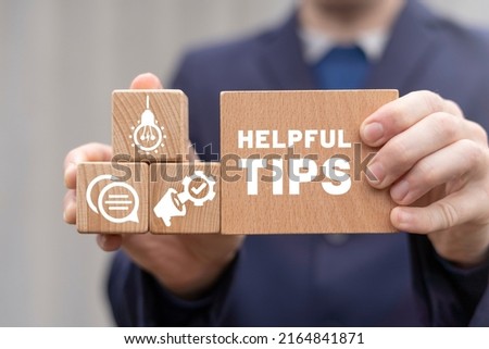 Concept of helpful tips for business and advertising. Helpful tips promotion and education faq. Help assistance.