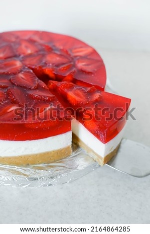 Summer dessert strawberry cheesecake with jelly Royalty-Free Stock Photo #2164864285