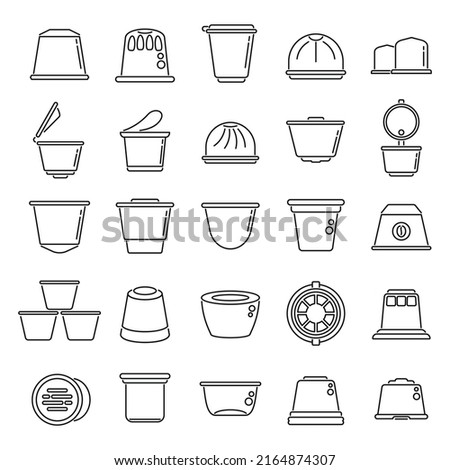Capsule coffee icons set outline vector. Aroma pod. Strong coffee Royalty-Free Stock Photo #2164874307