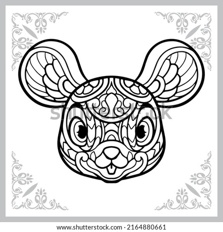 cute mouse cartoon zentangle arts. isolated on white background.