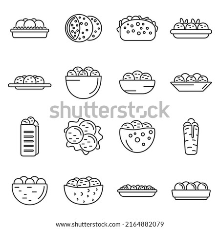 Falafel icons set outline vector. Pita food. Arab ball Royalty-Free Stock Photo #2164882079