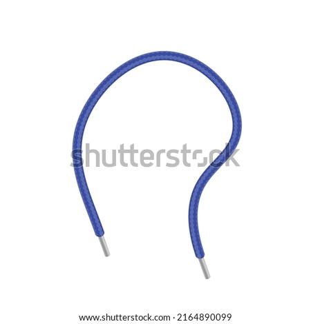 Shoelace blue cord single element mockup, realistic vector illustration isolated on white background. Shoe or boot lace. Fashion footwear decorative detail.