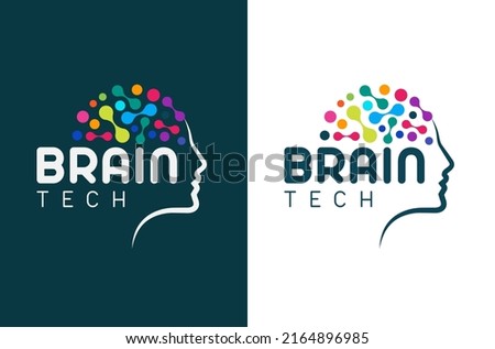 Creative Human Brain Technology Logo design vector icon symbol illustrations. Colorful connecting data for artificial intelligence and human face. Its a creative mind logo with full of ideas and info.