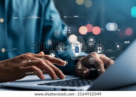 cybersecurity concept Global network security technology, business people protect personal information. Encryption with a padlock icon on the virtual interface. Royalty-Free Stock Photo #2164910349