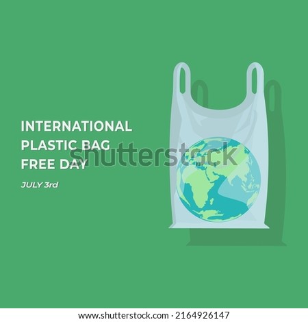 international plastic bag free day vector, flat design premium illustration, illustration of planet earth put in a plastic bag