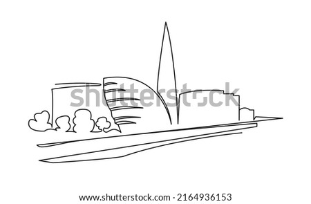 Modern London cityscape continuous one line vector drawing. Metropolis architecture landscape. The Shard hand drawn silhouette. Apartment buildings isolated minimalistic illustration