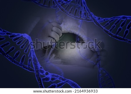 Baby feet and DNA chains. The concept of predisposition to genetic diseases, heredity, genes Royalty-Free Stock Photo #2164936933