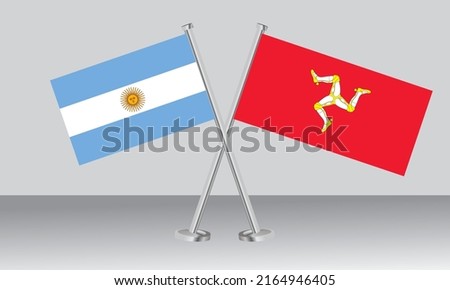 Crossed flags of Argentina and Isle of Man. Official colors. Correct proportion. Banner design