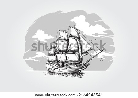 Sailing Ship Vector Illustration. The Illustration a great suitable for Sail application  activities. Royalty-Free Stock Photo #2164948541