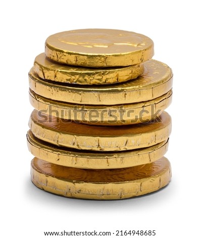 Small Pile of Gold Chocolate Coins Cut Out. Royalty-Free Stock Photo #2164948685