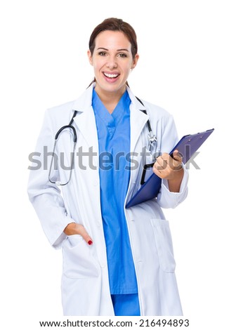 Woman doctor with clipboard