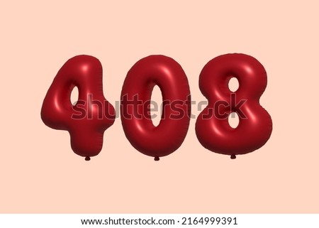 408 3d number balloon made of realistic metallic air balloon 3d rendering. 3D Red helium balloons for sale decoration Party Birthday, Celebrate anniversary, Wedding Holiday. Vector illustration