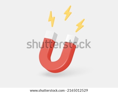 3d red magnet and lightning for attraction on a white background. magnet concept for business investment, income and financial savings, money making. 3D render of vector illustration Royalty-Free Stock Photo #2165012529