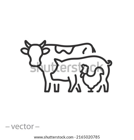 farm animals icon, cow, pig and chicken, group of pets, thin line symbol on white background - editable stroke vector illustration Royalty-Free Stock Photo #2165020785