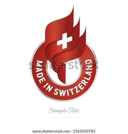 Made in Switzerland Abstract wavy flag torch flame red white modern ribbon strip logo icon vector