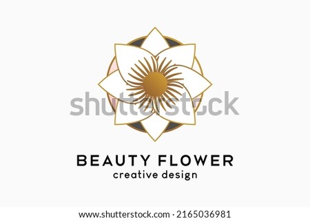 Simple and elegant feminine logo for beauty business, flower icon with luxury line concept in dots