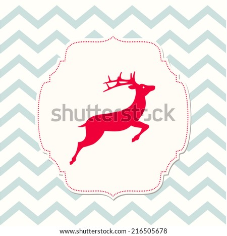 red deer on beige background and chevron texture, christmas illustration, vector, eps 10