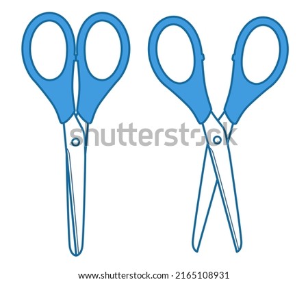 Illustration of scissors Left scissors are closed. Right scissors are open.