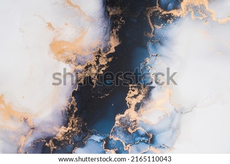 Marble ink abstract art from exquisite original painting for abstract background . Painting was painted on high quality paper texture to create smooth marble background pattern of ombre alcohol ink . Royalty-Free Stock Photo #2165110043