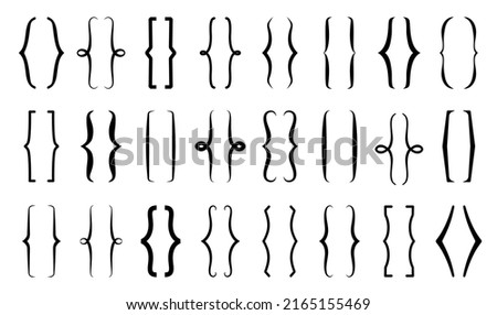 Parenthesis text brackets, curly round and square elegant frames, vector. Parenthesis line borders, vintage doodle design of boarders and frame dividers, typography curly decoration symbols Royalty-Free Stock Photo #2165155469