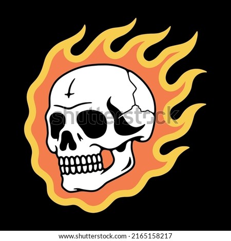SKULL IN FLAME TATTOO WHITE COLOR BLACK BACKGROUND