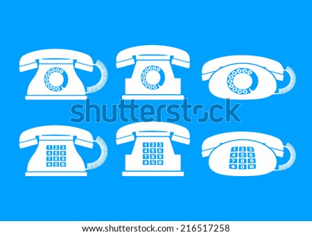 White telephone icons on blue background  