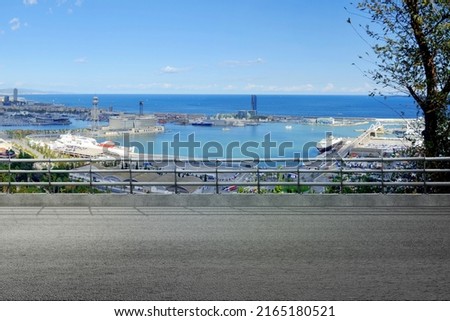 Street view with cityscapes and harbor with blue sky background