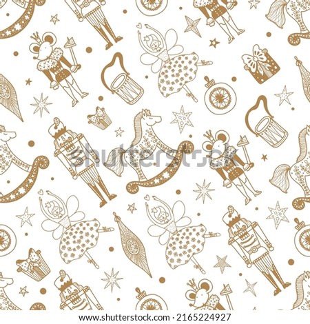 Christmas gold  vector seamless Nutcracker pattern.  Seamless pattern can be used for wallpaper, pattern fills, web page background, surface textures.
