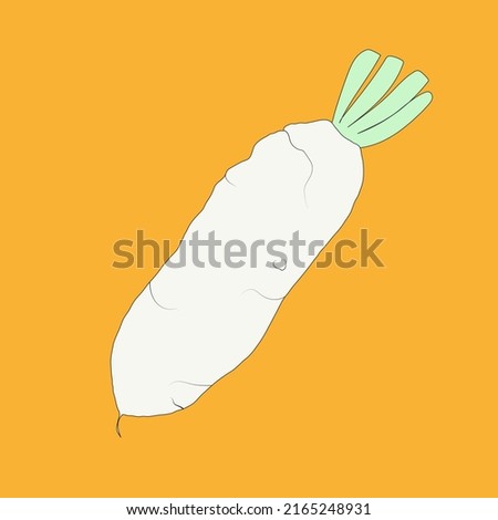 Daikon radish, Japanese or Chinese radish. Vector illustration of a vegetable on a bright orange background Royalty-Free Stock Photo #2165248931