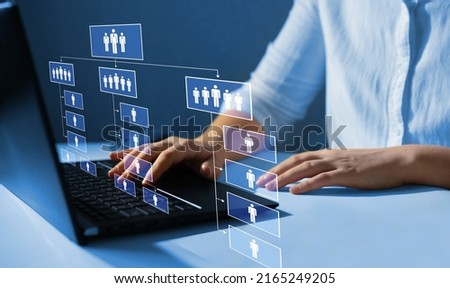 Business hierarchy structure. Business process and workflow automation with flowchart. Virtual screen Mindmap or Organigram.Relations of order or subordination between members. Royalty-Free Stock Photo #2165249205