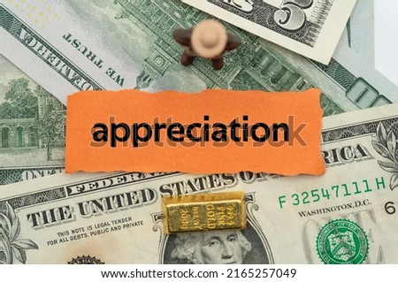 appreciation.The word is written on a slip of paper,on colored background. professional terms of finance, business words, economic phrases. concept of economy.