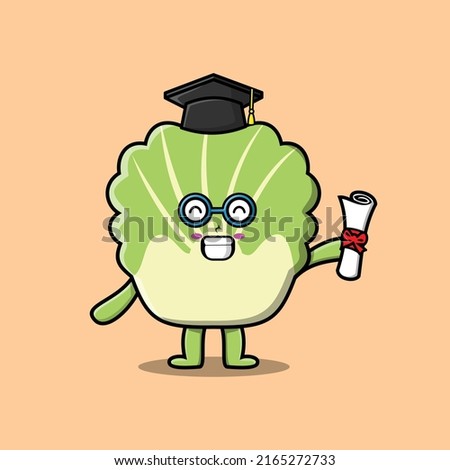 Cute cartoon chinese cabbage student character on graduation day with toga in concept 3d cartoon