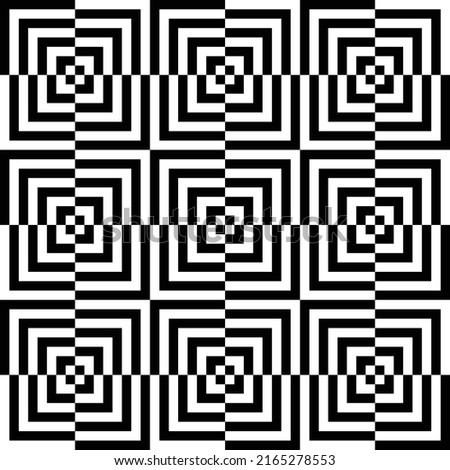 Abstract op art seamless pattern. Decorative black and white optical illusion texture background. 3D illusion. Vector illustration. Royalty-Free Stock Photo #2165278553