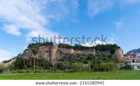 Denia Castle Alicante Costa Blanca Spain historic fortification with beautiful blue sky  Royalty-Free Stock Photo #2165280945