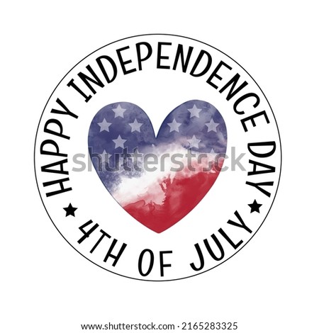 Watercolor textured vector heart in color of American flag of USA with white stars. Patriotic badge round stamp design for Independence day 4th of July