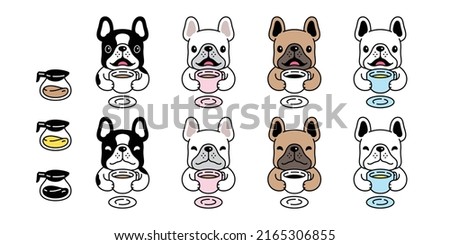 dog vector french bulldog icon coffee cup tea bone food puppy drinking character cartoon pet symbol scarf isolated tattoo stamp clip art illustration design