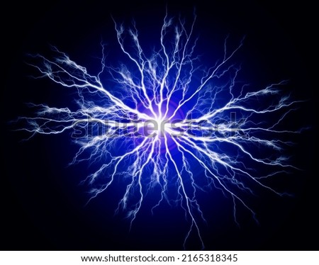Explosion of pure power and electricity in the dark red plasma burning brightly Royalty-Free Stock Photo #2165318345
