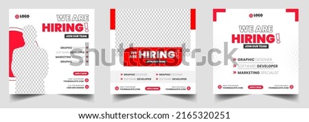 We are hiring job vacancy social media post banner design template with red color. We are hiring job vacancy square web banner design. Royalty-Free Stock Photo #2165320251