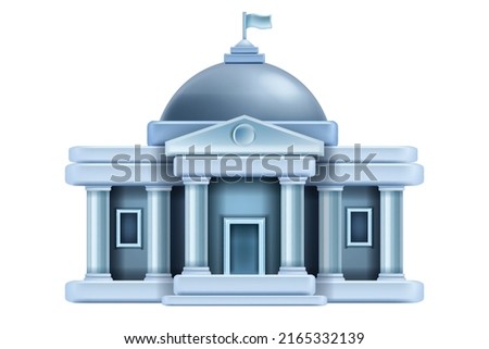 3D bank building vector icon, city museum Greek entrance government finance house facade, column. History municipal federal court, financial architecture clipart business office. 3D bank illustration Royalty-Free Stock Photo #2165332139